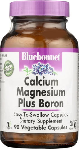[BRSWIYQTPJ4GK3TA] BlueBonnet Calcio Magnesio Plus Boron Capsule Vegetariani, Bianco Off, 90 Conte