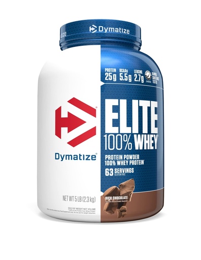 [BRSWIEI4A4IA223Y] Dymatize Elite 100% Whey Protein Powder, 25g Protein, 5.5g BCAAs & 2.7 L-Leucine, Quick Absorbing & Fast Digesting for Optimal Muscle Recovery, Rich Chocolate, 5 Pound (63 Servings)