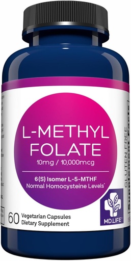 [BRSWGZQBDEFWEADA] MD Life L-Methylfolate 10 mg supplement - Professional-Grade Active L Methylfolate supplement - 60 Capsules - L-Methylfolate 10mg - Maximum Potency MTHFR W/ Essential Amino Acids