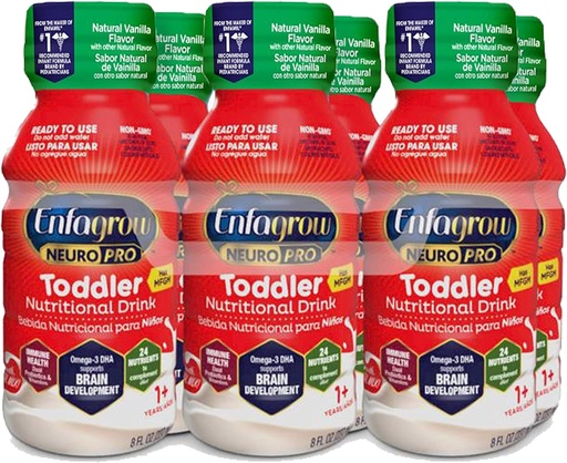[BRSWIFY5BB6QC3Y7] Enfagrow NeuroPro Toddler Nutritional Drink, Vanilla Flavor, Omega-3 DHA for Brain Support, Prebiotics & Vitamins for Immune Health, Ready-to-Use Bottles, 8 Fl Oz, 6 Count