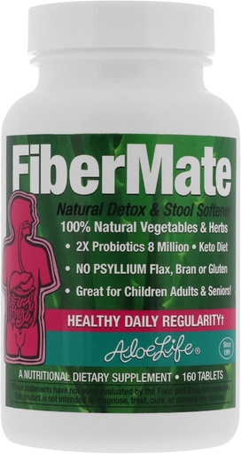 [BRSWIYT3PMDAOE3U] Aloe Life - FiberMate Tablets, Body Detox & Stool Softener, Berdurak eta barazkiak, Gentle Irregularity Relief, Safe Digestive Support, No Psyllium edo Bran, Gluten & Dairy-Free (160 Tablet)