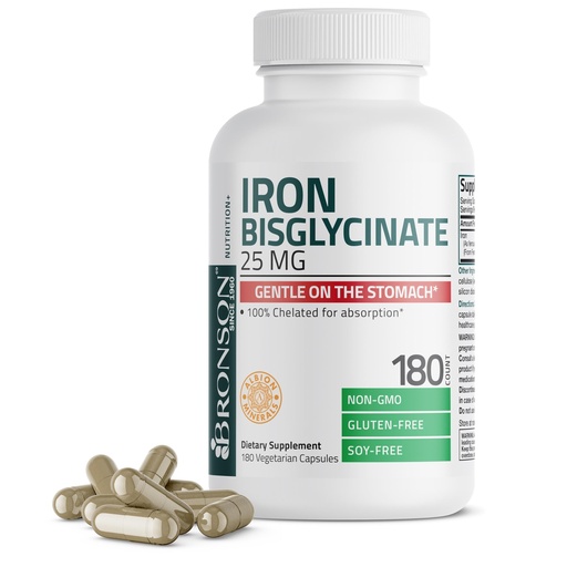 [BRSWYBTYO4FA2C3O] Bronson Iron Bisglycinate 25 mg Gentle on The Stomach, Supports Energy & Healthy Red Blood Cell Production - Non-Constipating Formula - Non GMO, 180 Vegetarian Capsules