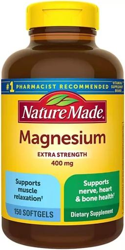 [BRSWIHQMOF7BS3I5] Nature Make High Potency Magnesium 400 mg - 150 liquid Softgels, (Pack of 2)