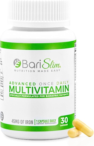 [BRSWGBQCOEIGC33D] BariSlim Advanced En gang daglig bariatrisk multivitaminkapsel - 45 mg jern - Bariatrisk vitamin for post bariatrisk kirurgi inkludert gastrisk bypass og gastrisk erme | 30 dagers forsyning