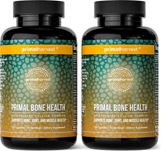 [BRSRMCDQCF6BMDI3] Primal Harvest 2 Pack, Primal Bone Health Calcium Carbonate Bone Health Complex för män och kvinnor med kalcium, magnesium, zink, mangan, kalcium och L-karnitin (240 kapslar)