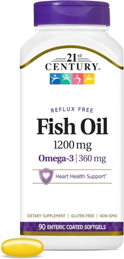 [BRSWIZ3ROEJRE3DY] 21st Century Fish Oil 1200 mg Enteric Coated Softgels, 90 Compte