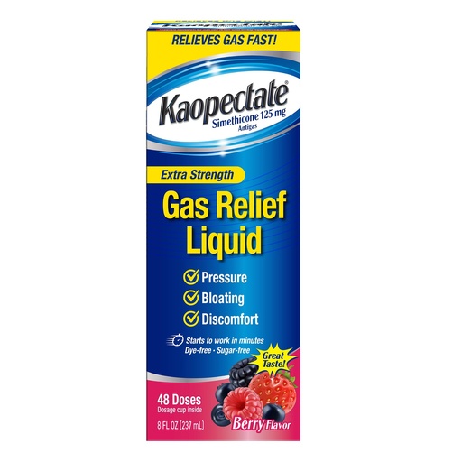 [BRSROAI5AEIAGDLJ] Kaopectate Extra Strength Gas Relief Liquid, 8 Oz, Mixed Berry Flavor, Relieves Gas, Bloating and Pressure, Simethicone 125 mg, Vacation Essentials