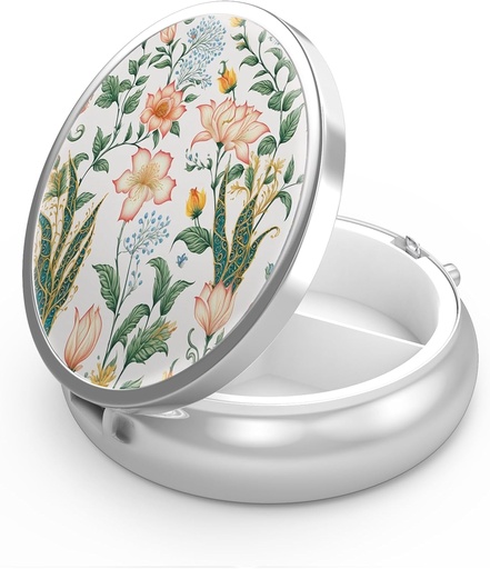 [BRSW2ZA3DIPGO2TD] Pill Box 3t Karşılaştırma Tıp Pill Case, Pocket veya Purse Pill Box Dekoratif Metal Tıp Vitamini Organize Özel Hediye (Floral Çiçek)