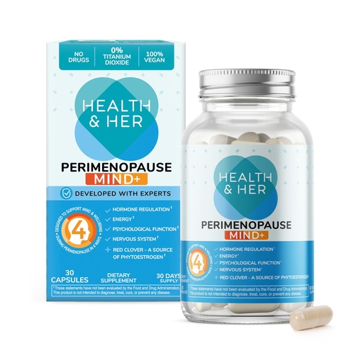 [BRSW2233AUBAOCLL] Health & Her Perimenopause Mind+ Cognitive Function Support, for Early Stage of Menopause, Mental Energy, Supplements for Women with Vitamins, Gluten-Free, Non-GMO, Vegan (30 ct - 1 Month)