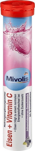 [BRSWYHTYDJ5RYCL5] Mivolis Iron + Vitamin C effervescent Tablets - Dietary Supplements 1 Pack x 20 pcs | Germany