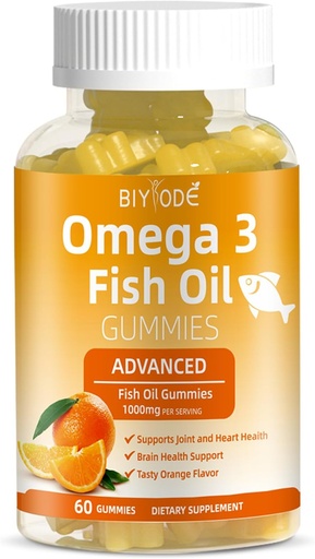 [BRSRAEIHCR6Q43D5] Omega-3 Fish Oil Kosttilskud: Pure 1000mg Omega-3 Gummies Support Heart Joint Eye Brain ImmunHealth 60 Gummies 30 Day Supply