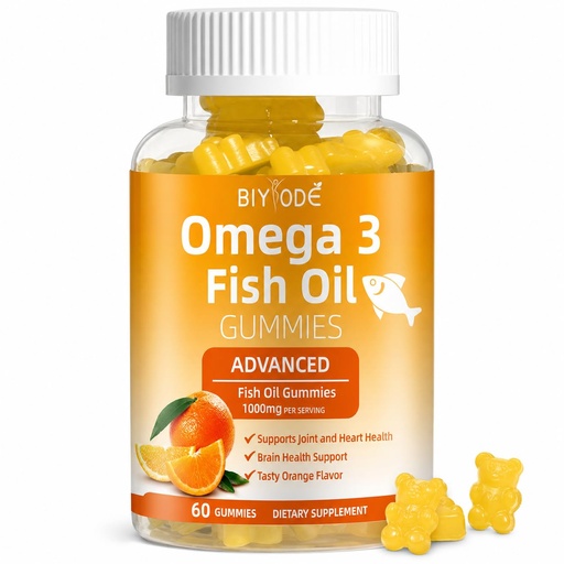 [BRSRAEIHCR6Q43D5] Omega-3 Fish Oil Supplements: Pure 1000mg Omega-3 Gummies Support Heart Joint Eye Brain Immune Health 60 Gummies 30 Day Supply