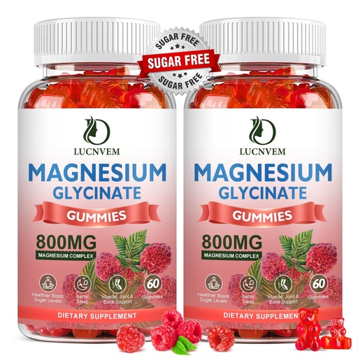 [BRSROFAYOQBR6H3D] (2 Pack Sugar Free Magnesium Glycinate Gummies, 500mg Magnesium Glycinate with 200mg Magnesium Malate, Taurate, Oxide, COQ10, Vitamin B6 and D3, Sleep & Calm Support, 120 Raspberry Gummies