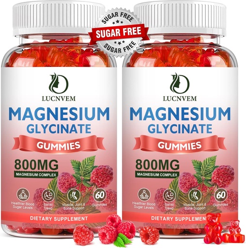 [BRSROFAYOQBR6H3D] (2 Pack Sugar Free Magneziu Glycinate Gumries, 500 mg magneziu Glicinat cu 200 mg magneziu Malat, Taurate, oxid, COQ10, vitamina B6 și D3, Sleep & Calm Support, 120 Zmeură Gumii