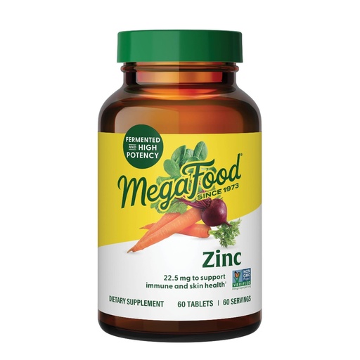 [BRSWIYT3PMDBSAA5] MegaFood Zinc Supplements - Vegan Immune Support Supplement With 22.5 mg High Potency Fermented Zinc - Made With Real Food - Gluten-Free, Kosher - 60 Tablets, 60 Servings