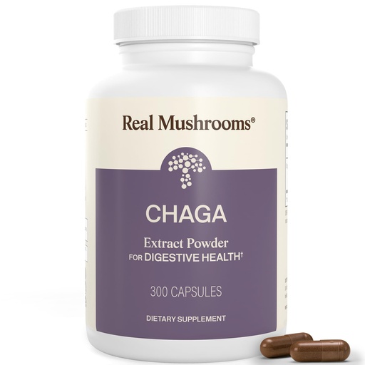 [BRSWYZAFBBYBGH37] Real Mushrooms Chaga Mushroom Capsules – Organic Chaga Extract Powder with Extract Powder for Wellness & Energy Support– Vegan, Non-GMO, 300 Capsules – Organic Mushroom Supplement