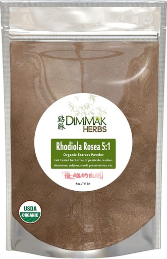[BRSWGZI5AAFW233J] Organic Rhodiola Rosea Powder Extract 5:1 4 Ounce | Hong Jing Tian Concentrate | Lab Tested Extract Powder 112 Gram Resealable Bag add to Water or Smoothie by Dimmak Herbs