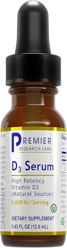 [BRSWIZAZAUFQEGDO] Premier Research Labs Vitamin D3 Serum - Liquid Vitamin D Oil Drops for Adulants, Liquid Vitamin D3 5000 IU, Sublingual Vit D3 Liquid - 0.43 fl oz