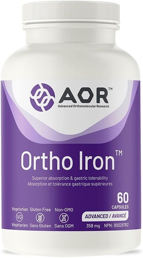 [BRSWIYQ4DEPA2H3U] AOR, Ortho Iron, Supports Iron Absorption & gastric tolerability, Healthy red Blood Cell Formation, Dietary Supplement, Vegetarian, 60 Servings (60 Capsules).