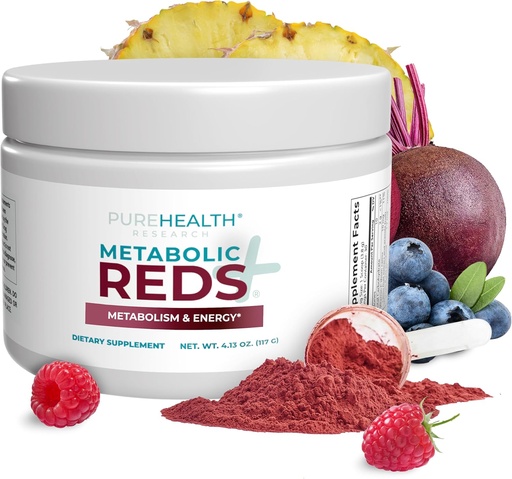 [BRSW2FL7AQBAYALP] PUREHEALTH RESEARCH Reds Superfoods Powder - Only 10 Calories Fruit and Vegetable Adaptogen Drink with Beetroot, Polyphenols, Probiotic Powder - Antioxidants Supplement for Energy, 30 Servings
