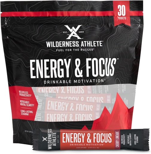 [BRSW2AAROABAKAYU] Wilderness Athlete - Energy & Focus | Energy Booster for Women & Men - Energy Drink Mix with Natural Caffeine - Low-Carb, Zero Sugar Energy Drink Powder - 30 Serving Energy Drink Packets (Cherry)