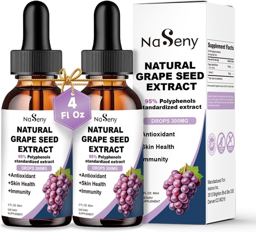 [BRSRAFAEOZ4A42YZ] Grape Seed Extract Liquid Drops Standardized to 95% Polyphenols-300 mg Grape Seed Maximum Strength Standardized Tincture, High Absorption Liquid Vitis Vinifera Extract Drops -Non-GMO (2 Bottles)