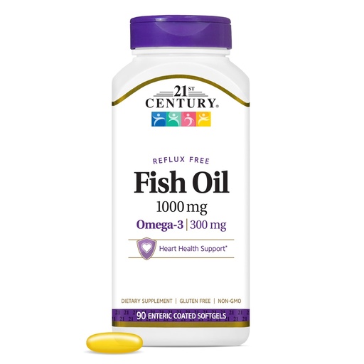 [BRSWIY37BQHGGAL6] Fish Oil 1000 mg 90 Enteric Coated Softgels, 21st Century