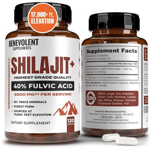 [BRSROGQRAAFA4ELG] 6,500mg Shilajit for Men with 40% Fulvic Acid (High Absorption) | Shilajit Mineral Supplement with 85+ Trace Minerals for Energy, Performance & Immune Health - 120 Capsules