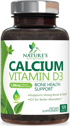 [BRSWGCTRDINA22Y2] Calcium Supplement with Vitamin D3-1200 mg Calcium per Serving with D3 for Best Absorption - Supports Immune Health, Bones & Teeth - Nature's Calcium is Bottled in USA for Women & Men - 120 Tablets