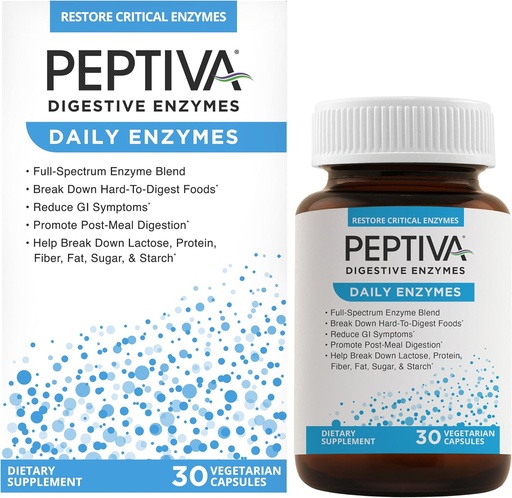 [BRSRO2Y3DEBQOEIY] Enzimas digestivos diarios de Peptiva, Full-Spectrum, Salud Digestiva diaria, soporta el Break-Down of Foods " Post-Meal Digestion, 30ct
