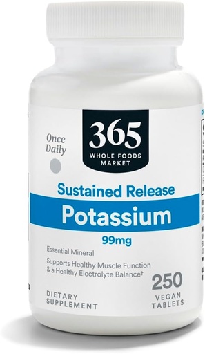 [BRSWGZQCB4FBGGQ2] 365 par marché des aliments entiers, libération prolongée de potassium 99mg, végétalien, 250 comprimés