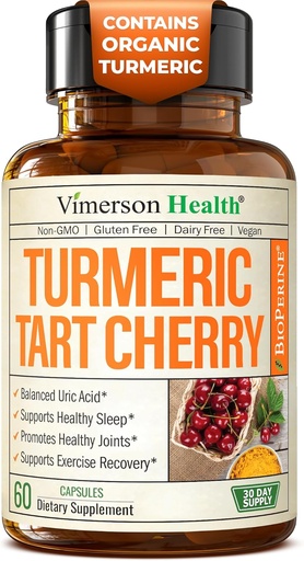 [BRSWGAQLDMBGOFA3] Turmeric Curcumin Supplement with 10:1 Tart Cherry Extract & Celery Seed Extract - Natural Uric Acid Balance, Joint Health & Sleep Aid - Turmeric Curcumin with Black Pepper. 60 Tart Cherry Capsules