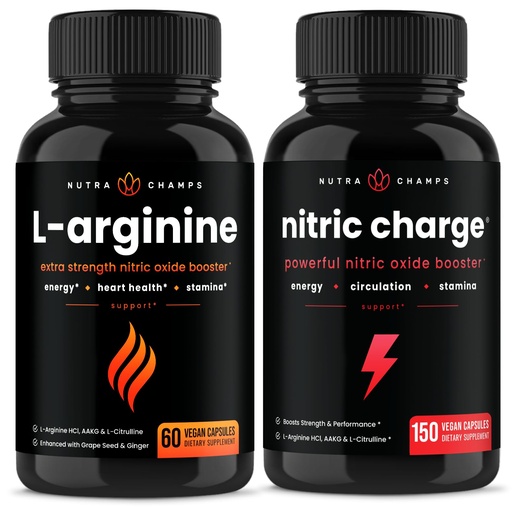 [BRSROHT4PIDR4HT2] NutraChamps L-Arginine Capsules and Nitric Charge Capsules 2 Pack Bundle