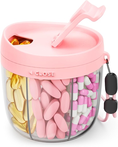 [BRSROAQFB4FAYE3X] Cute Pill Dispenser with 7 Large Compartments, Portable Pill Bottle Organizer with Wide Opening for Easy Use, Anti-Mix Pill Organizer for Travel, BPA-Free Pill Container, Pink