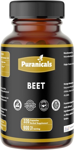[BRSROGQPABYGGYI3] Beet Premium 320 Capsules Nitric Oxide Booster | Herbal Supplement | 900 mg Per Serving | Made with 100% Pure Beetroot Powder (Beta Vulgaris)