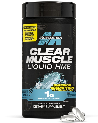 [BRSWGCYHAQHREHLZ] Muscletech HMB Supplements 1000mg, Clear Muscle (42 Liquid Softgels) - Highest Grade HMB for Lean Muscle & Recovery-HMB Free Acid Muscle Supplement-Help Decrease Muscle Breakdown - Packaging May Vary