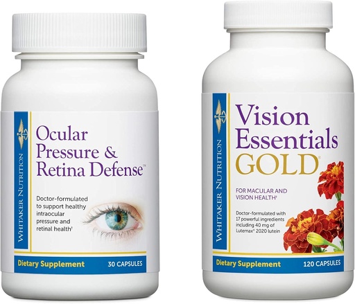 [BRSWYGQTAAHA4GQ7] Premium Eye Health Bundle Includes Vision Essentials Gold, with 40 Mg of Lutein, for Healthy Visual Function and Ocular Pressure & Retina Defense to Support Healthy Intraocular Pressure Levels