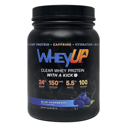 [BRSROAQLOF7QAFL5] WheyUP Clear Whey Isolate Protein Powder, Blue Raspberry - 150mg Caffeine - 20 Servings - 24g Protein - 5.5g BCAA'S - 100 Cal. - 0g Sugar - 500mg Coconut Water for Hydration - Pre-Post Workout Drink