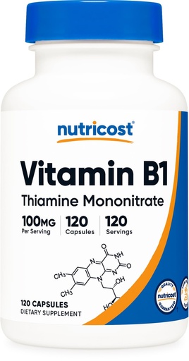 [BRSWGHTYAB6B4ELX] Nutricost Vitamin B1 (Thiamine) 100mg, 120 Capsules - Gluten Free and Non-GMO