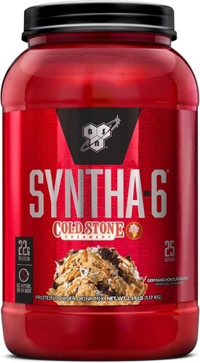 [BRSWGEIDA4BWKEIY] BSN Syntha-6 Whey Protein Powder, Cold Stone Creamery- Germanchökolätäke Flavor, Micellar Casein, Milk Protein Isolate Powder, 25 tarjoilua