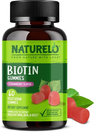 [BRSWYHQOOUIQEYD6] NATURELO Biotin Gummies - Sağlam Saç, Skin & Nails - Yüksək Potensial 2500 mcg - GMO, Gluten Pulsuz - 60 Gummies