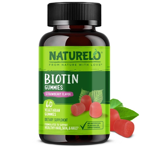 [BRSWYHQOOUIQEYD6] NATURELO Biotin Gummies - Supports Healthy Hair, Skin & Nails - High Potency 2500 mcg - Non GMO, Gluten Free - 60 Gummies