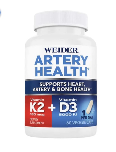 [BRSRMHAEB54BYCY4] Artery Health for Heart, Immune and Bone Support with Vitamin K2 (180mcg) & Vitamin D3 (5000iu), 60 Veggie Capsules
