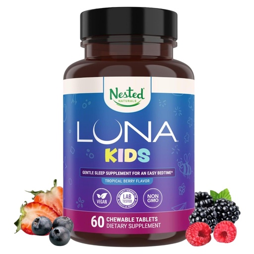 [BRSWIB35OR4QAGDG] Nested Naturals Luna Kids Sugar-Free Sleep Aid Tablets for Children 4+ - Naturally Sourced Ingredients - Herbal Sleep Supplement with Chamomile, Melatonin, Valerian & Lemon Balm - 60 Chewable Tablets