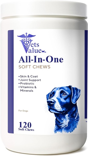 [BRSRAZ35BBYAAA37] Dog Multivitamin Chews (120 Soft Chews) - All-in-One Vitamins for Dogs of All Ages, Sizes & Breeds | Supports Immunity, Digestive Health, Skin, Coat Joint Health with Glucosamine, Omega Fatty Acids
