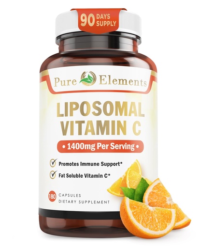 [BRSRMYYPDEFWEHTJ] Pure O Elements Vitamin C Liposomal Supplement Capsules 180 Count – High Absorption Ascorbic Acid, Non-GMO, Soy Free, Gluten Free - Pure Vitamin C