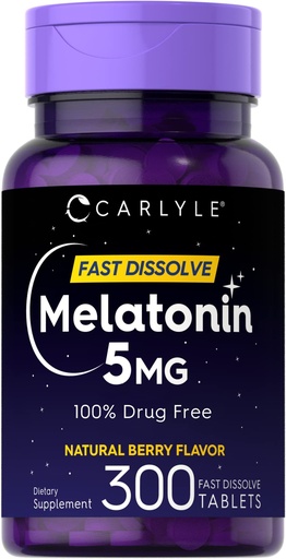 [BRSWY2T4CUIAYYDD] Carlyle Melatonin 5 mg Fast Dissolve 300 Tablets | Berry Flavor | Vegetarian, Non-GMO Supplement