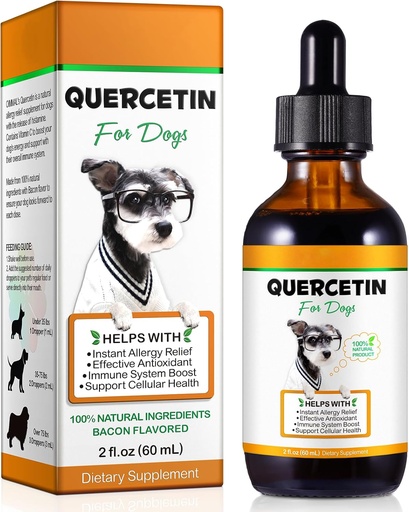 [BRSRAGL3CAIAGA32] Quercetin til hunde, hund Quercetin flydende dråber, hund Quercetin Herbal supplement støtte Allergi Relief, cellulær sundhed, immunboost, antioxidant -60 ml
