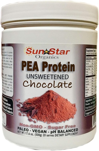 [BRSWGGI7PNYRG2DA] Pea Protein Powder - Unsweetened - Chocolate with Cocoa Powder & Vanilla Bean - Soy Free, Non-GMO 17.6 oz