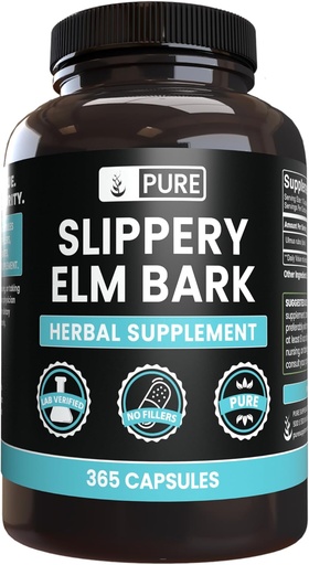[BRSWYCDYAUBRYAA3] Pure Original Ingredients Slippery Elm Bark (365 Capsules) No Magnesium or Rice Fillers, always Pure, Lab Verified